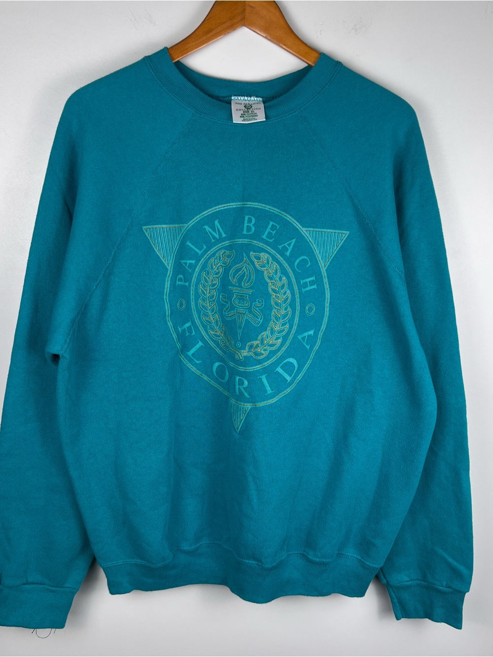Vintage 90s - Made in USA - Palm Beach Florida Teal Crewneck Sweatshirt - XL
